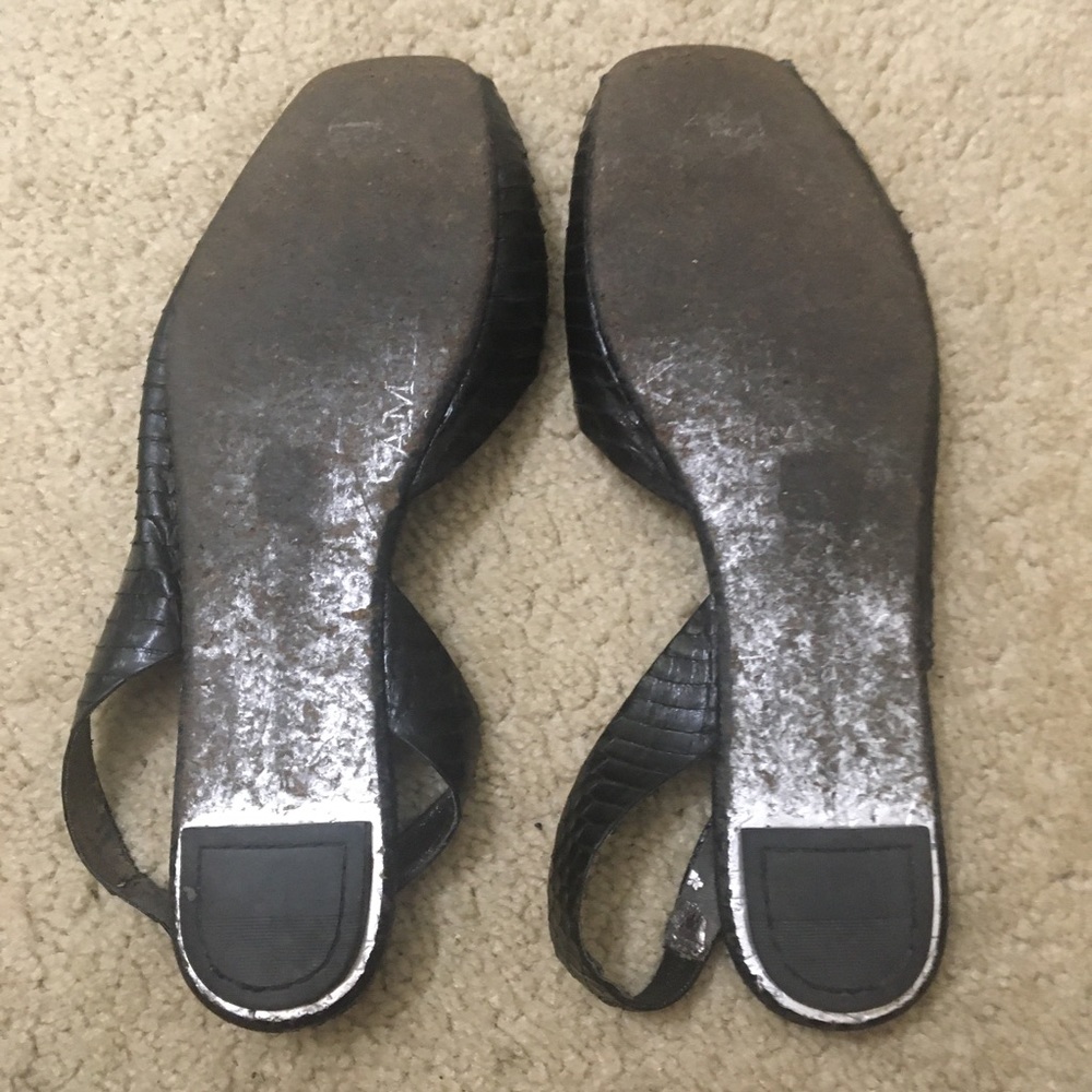 Sam Edelman Erica Flats Peep Toe Snakeskin Embossed Leather Slingback Black - Picture 8 of 13